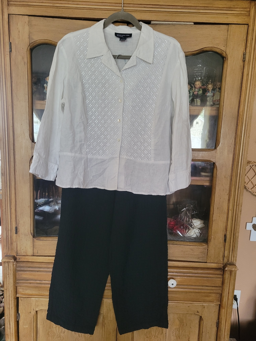 VINTAGE Jones New York White 100% Linen Button Up Blouse SZ L